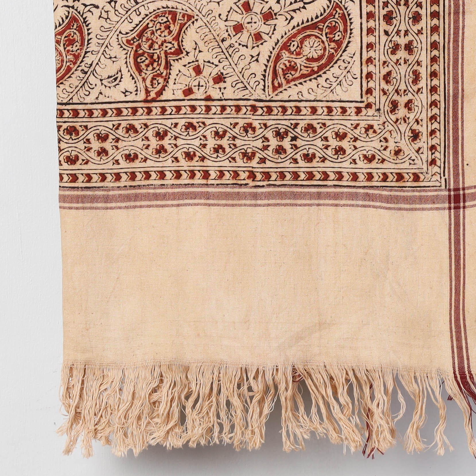 Beige - Pedana Kalamkari Block Printed Handloom Cotton Towel