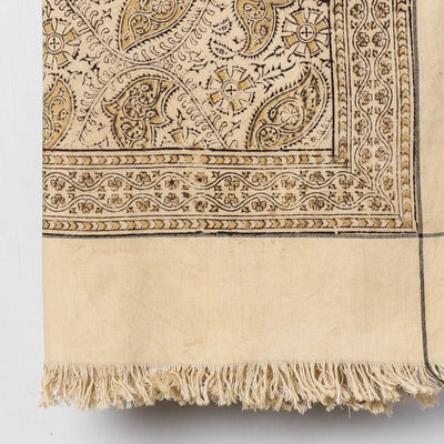 Beige - Pedana Kalamkari Block Printed Handloom Cotton Towel
