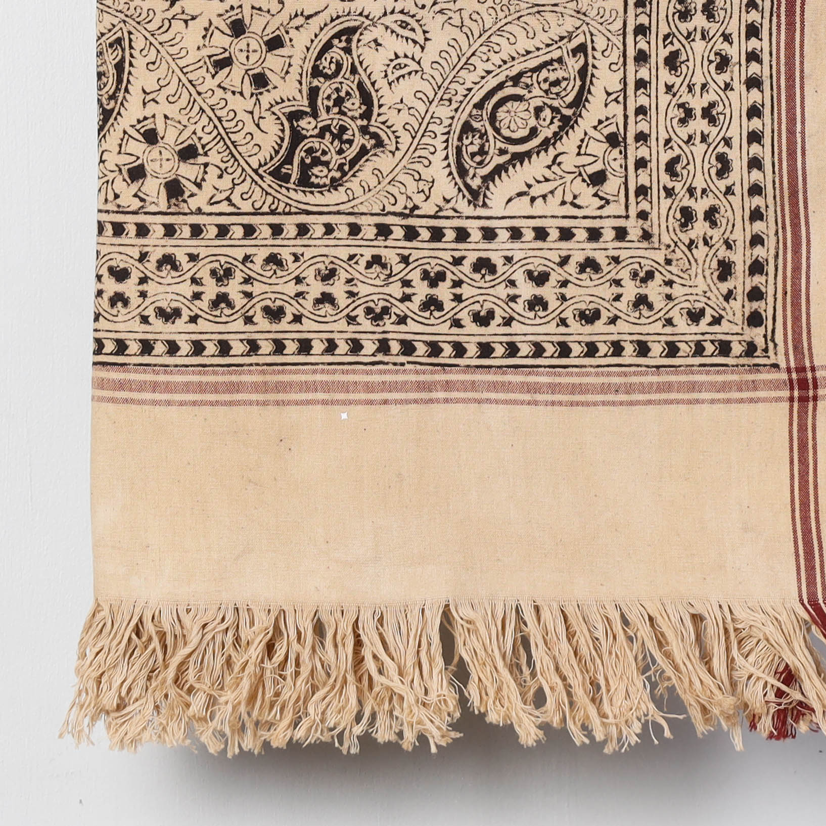 Beige - Pedana Kalamkari Block Printed Handloom Cotton Towel