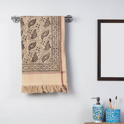 Beige - Pedana Kalamkari Block Printed Handloom Cotton Towel