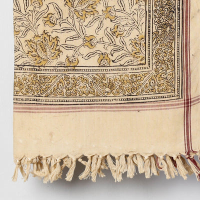 Beige - Pedana Kalamkari Block Printed Handloom Cotton Towel