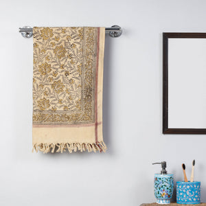 Beige - Pedana Kalamkari Block Printed Handloom Cotton Towel