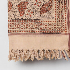 Beige - Pedana Kalamkari Block Printed Handloom Cotton Towel