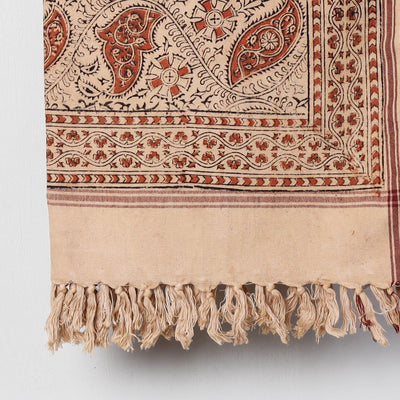 Beige - Pedana Kalamkari Block Printed Handloom Cotton Towel