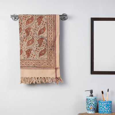Beige - Pedana Kalamkari Block Printed Handloom Cotton Towel