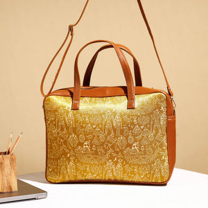 Brown - Handcrafted Ajrakh Block Printed Modal Silk Laptop Bag (15 x 13 in)