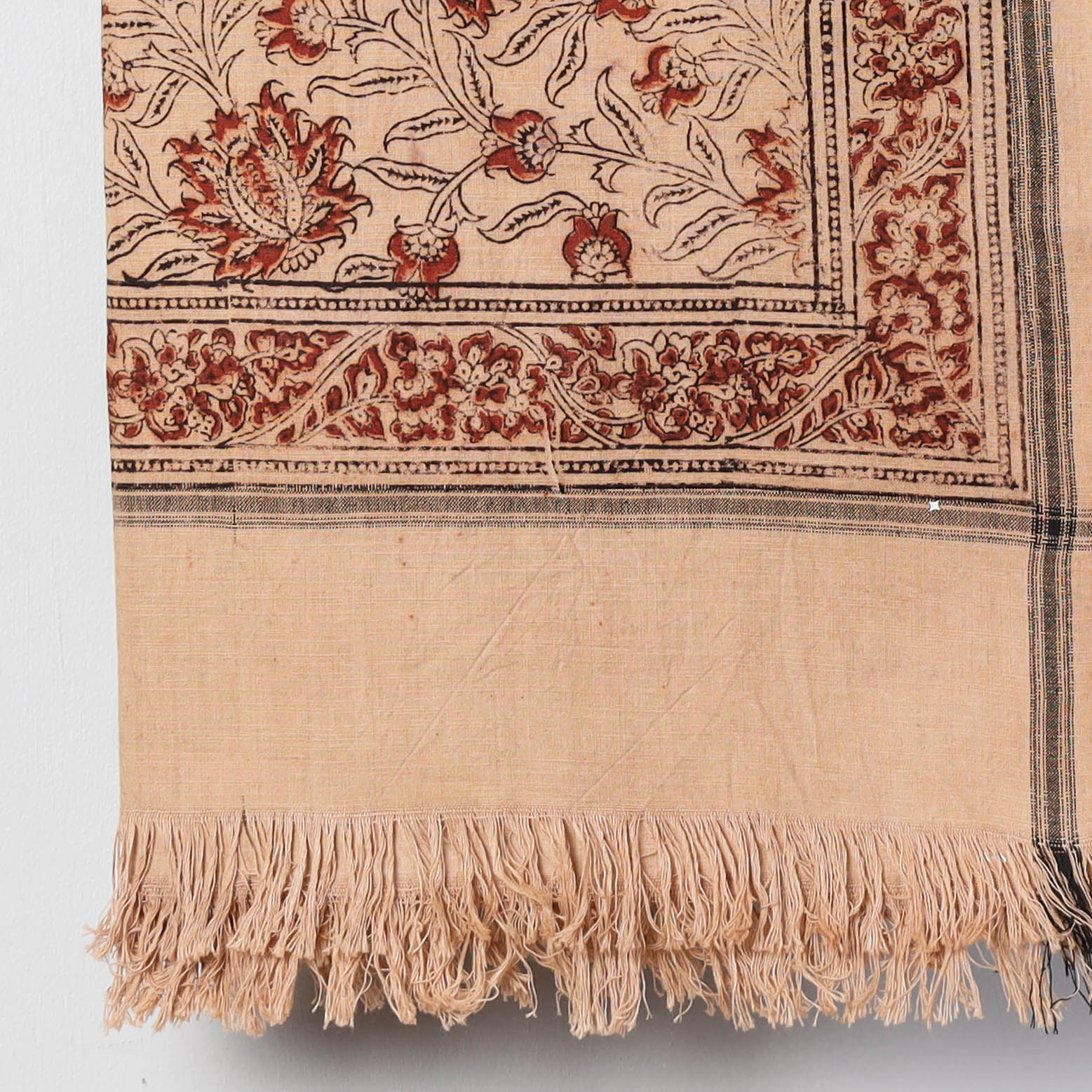 Beige - Pedana Kalamkari Block Printed Handloom Cotton Towel