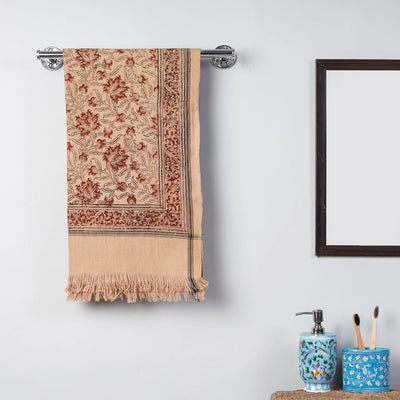 Beige - Pedana Kalamkari Block Printed Handloom Cotton Towel