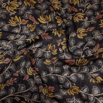 Black - Srikalahasti Kalamkari Handloom Chanderi Silk Blouse Piece