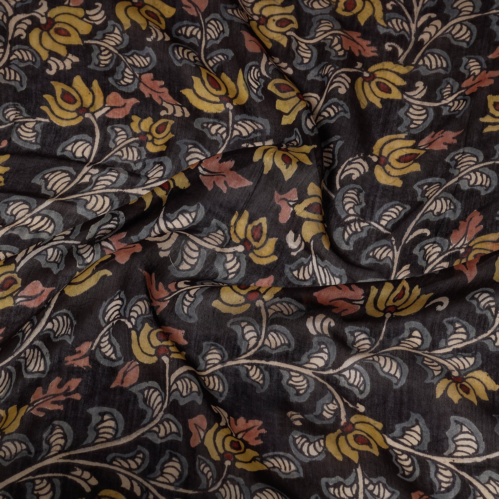 Black - Srikalahasti Kalamkari Handloom Chanderi Silk Blouse Piece