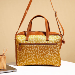 Brown - Handcrafted Ajrakh Block Printed Modal Silk Laptop Bag (15 x 13 in)