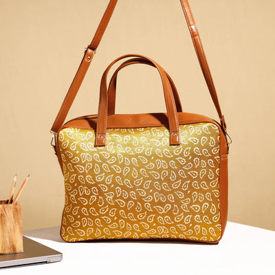 Brown - Handcrafted Ajrakh Block Printed Modal Silk Laptop Bag (15 x 13 in)
