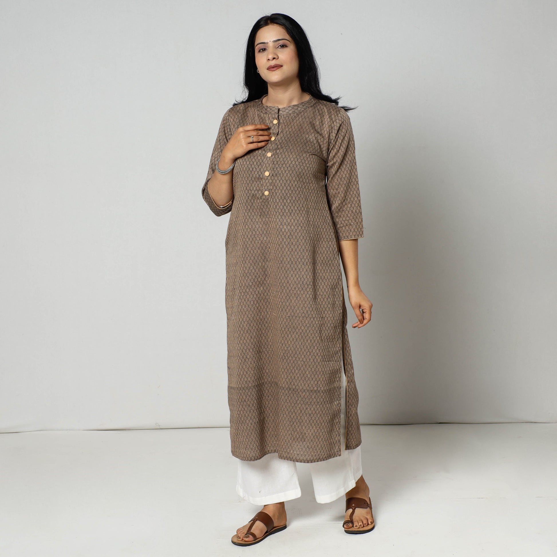 Brown - Jacquard Cotton Straight Kurta 24