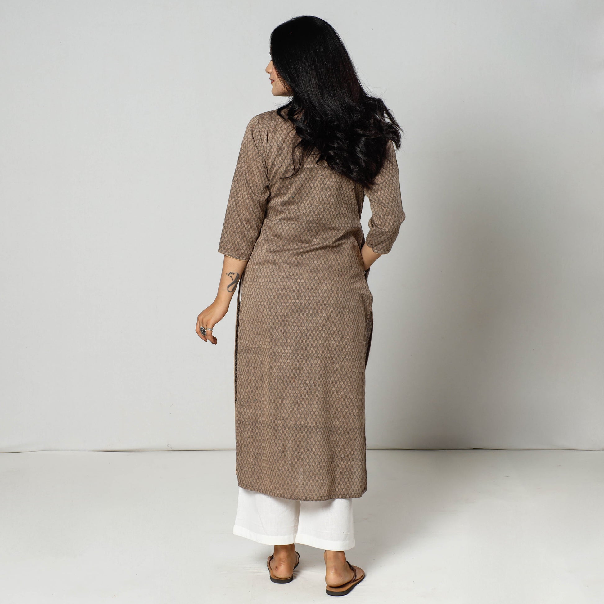 Brown - Jacquard Cotton Straight Kurta 24