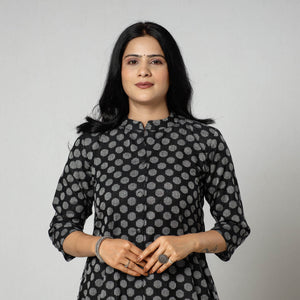 Black - Jacquard Cotton A-Line Long Kurta