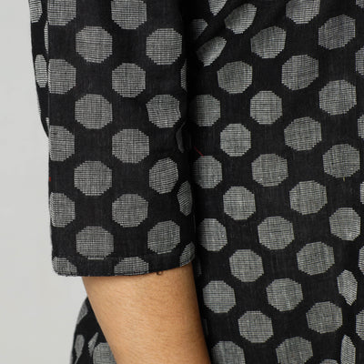 Black - Jacquard Cotton A-Line Long Kurta
