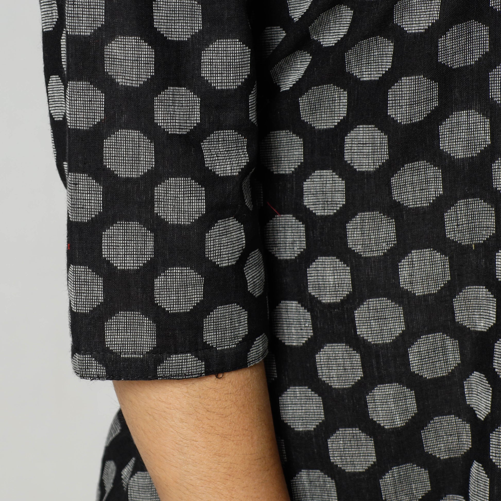 Black - Jacquard Cotton A-Line Long Kurta