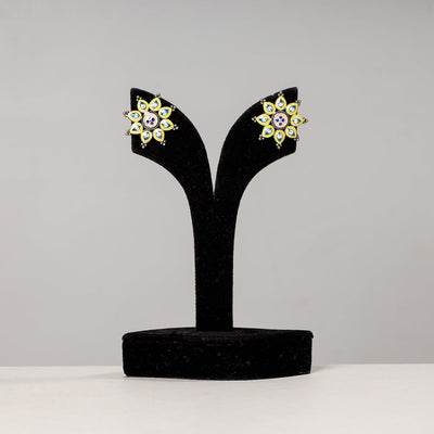 Antique Silver Finish Oxidised Brass Base Enamel Work Stud Earrings
