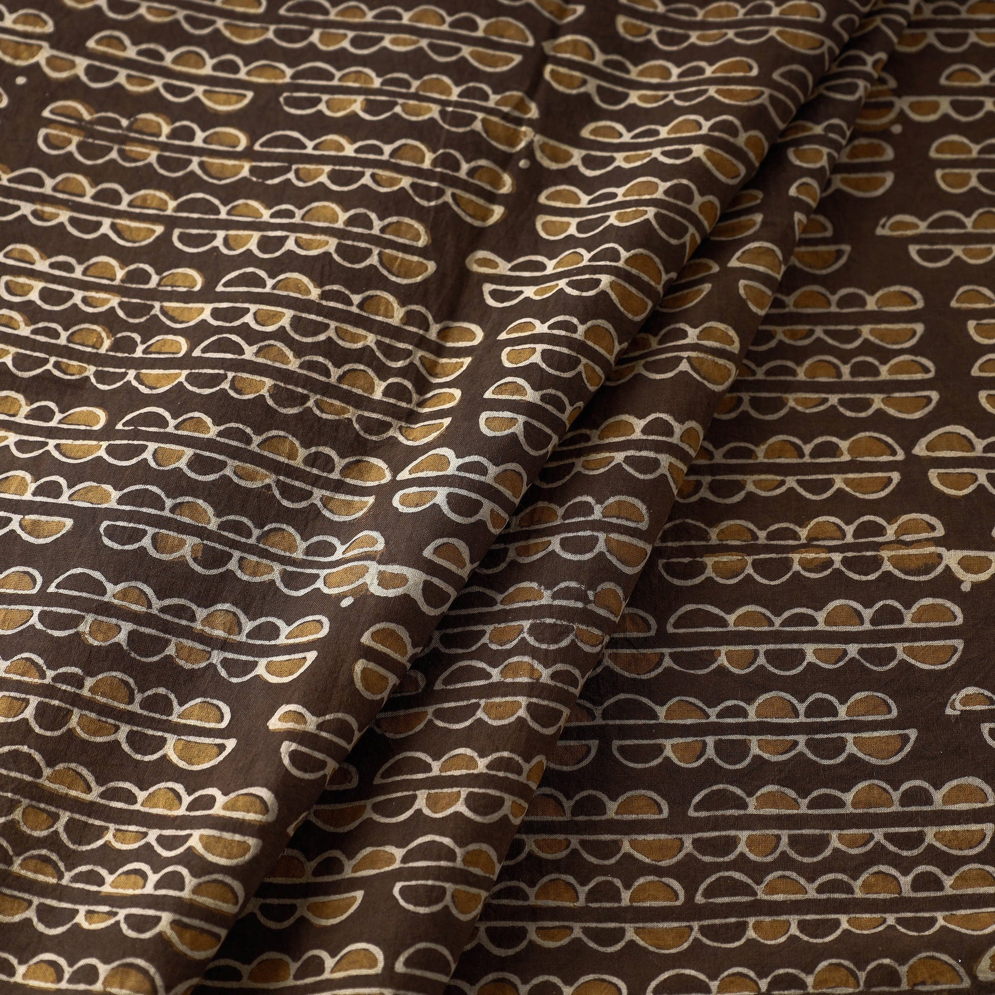 Brown - Hand Block Printed Cotton Akola Fabric
