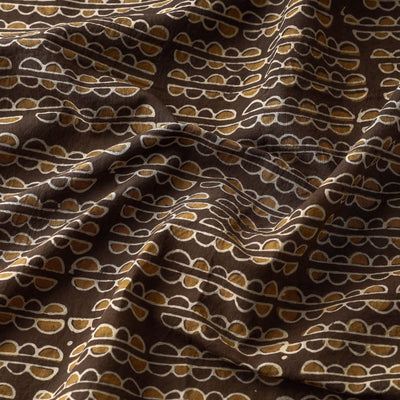 Brown - Hand Block Printed Cotton Akola Fabric