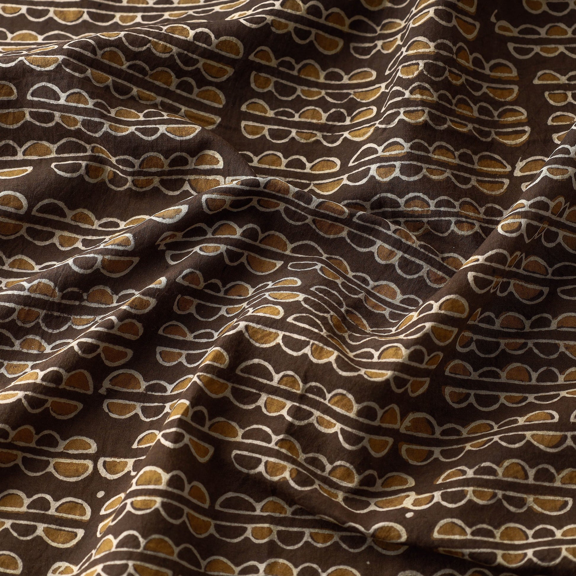 Brown - Hand Block Printed Cotton Akola Fabric