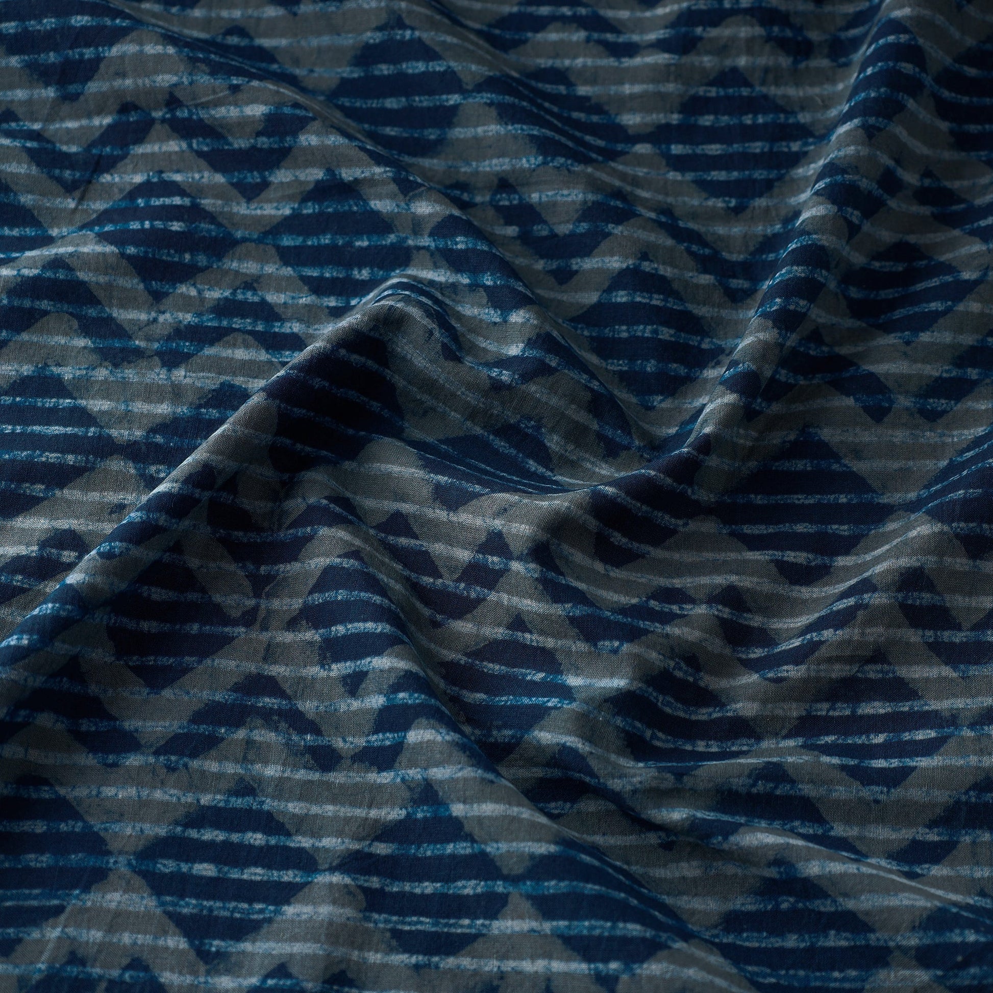 Blue - Hand Block Printed Cotton Akola Fabric