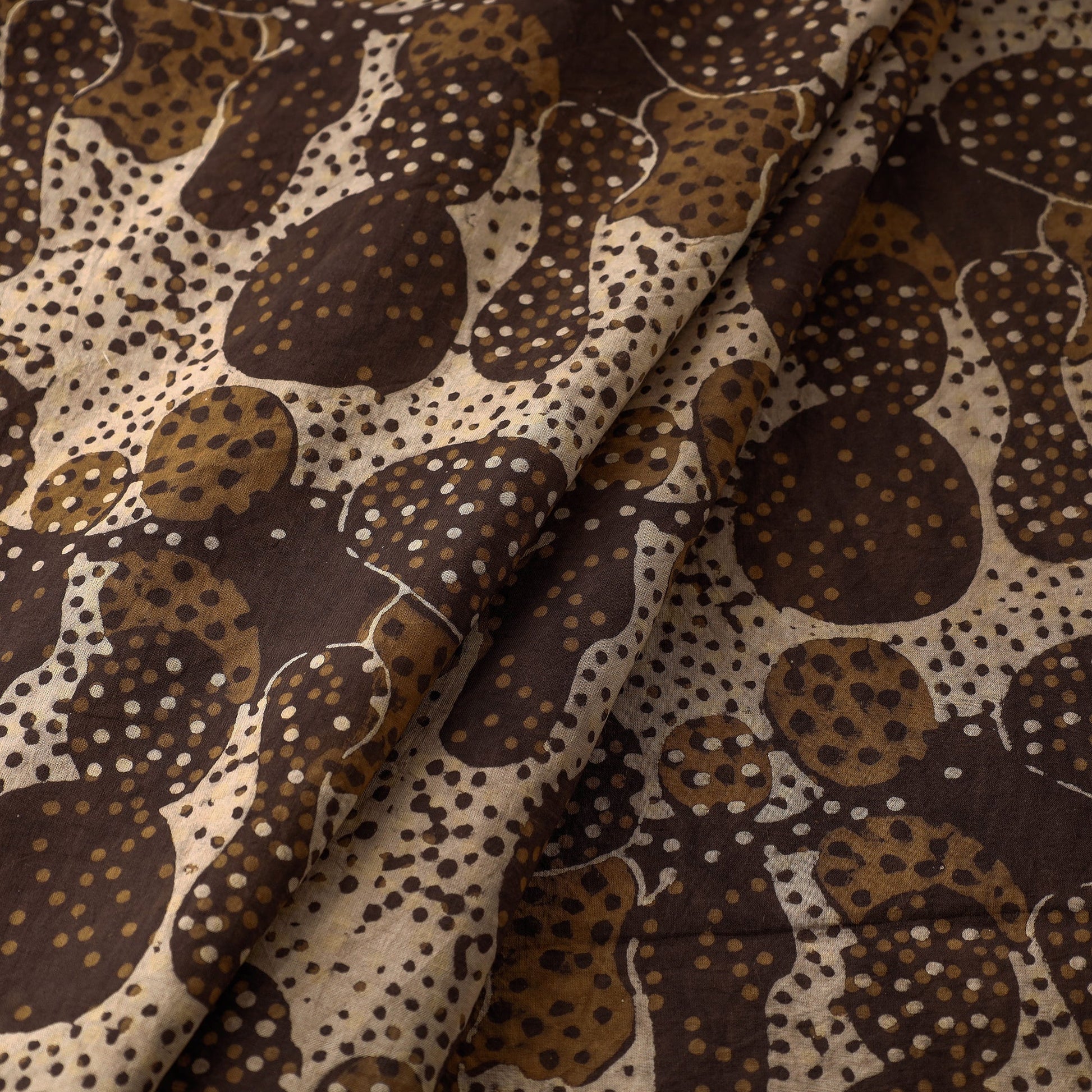 Brown - Hand Block Printed Cotton Akola Fabric