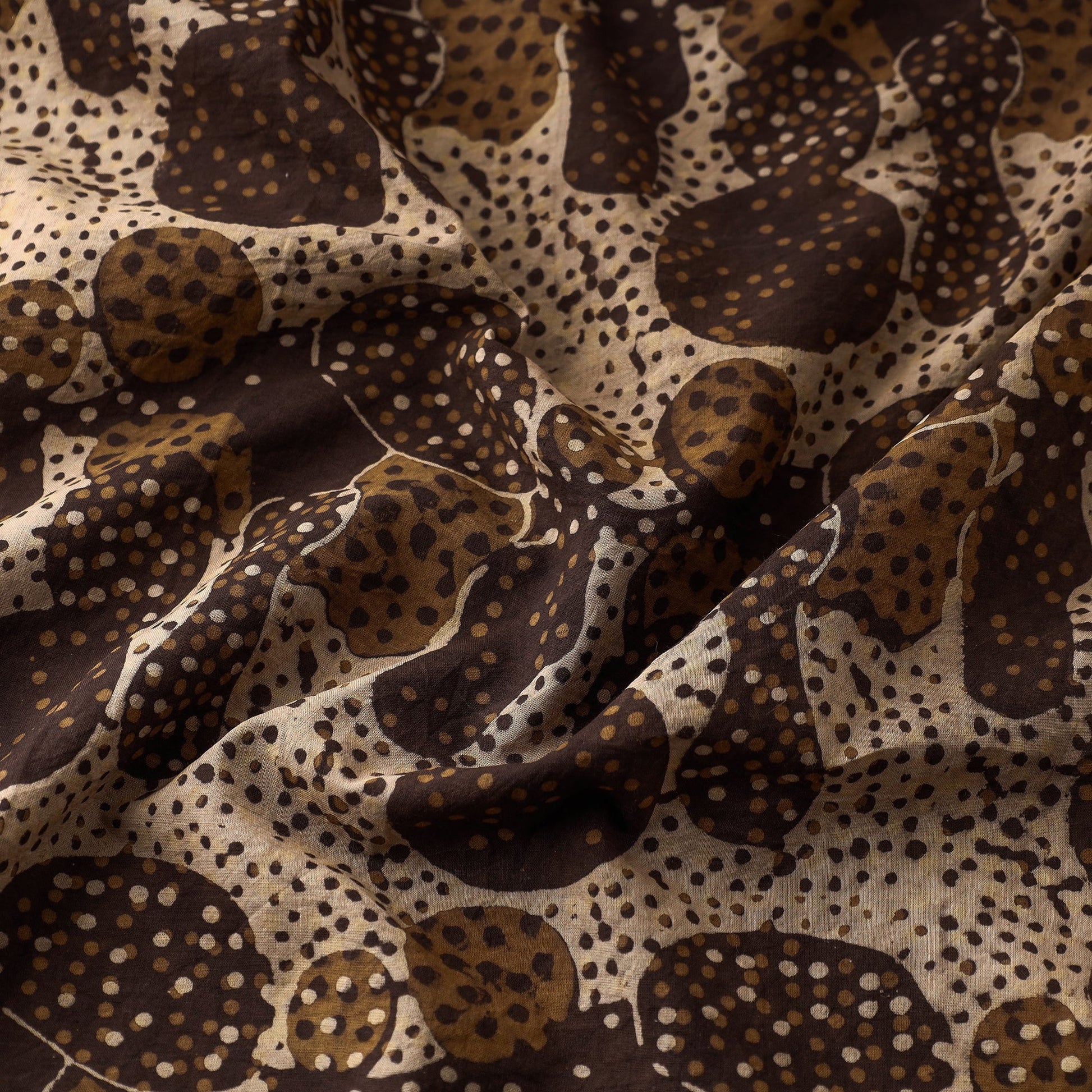 Brown - Hand Block Printed Cotton Akola Fabric