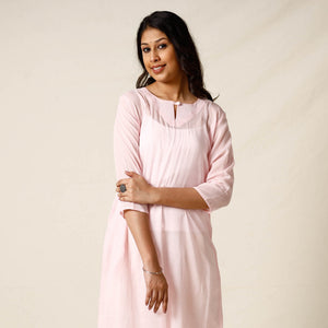 Baby Pink - Mulmalai Cotton Plain Dyed Straight Long Kurta 28