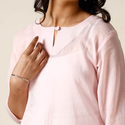 Baby Pink - Mulmalai Cotton Plain Dyed Straight Long Kurta 28
