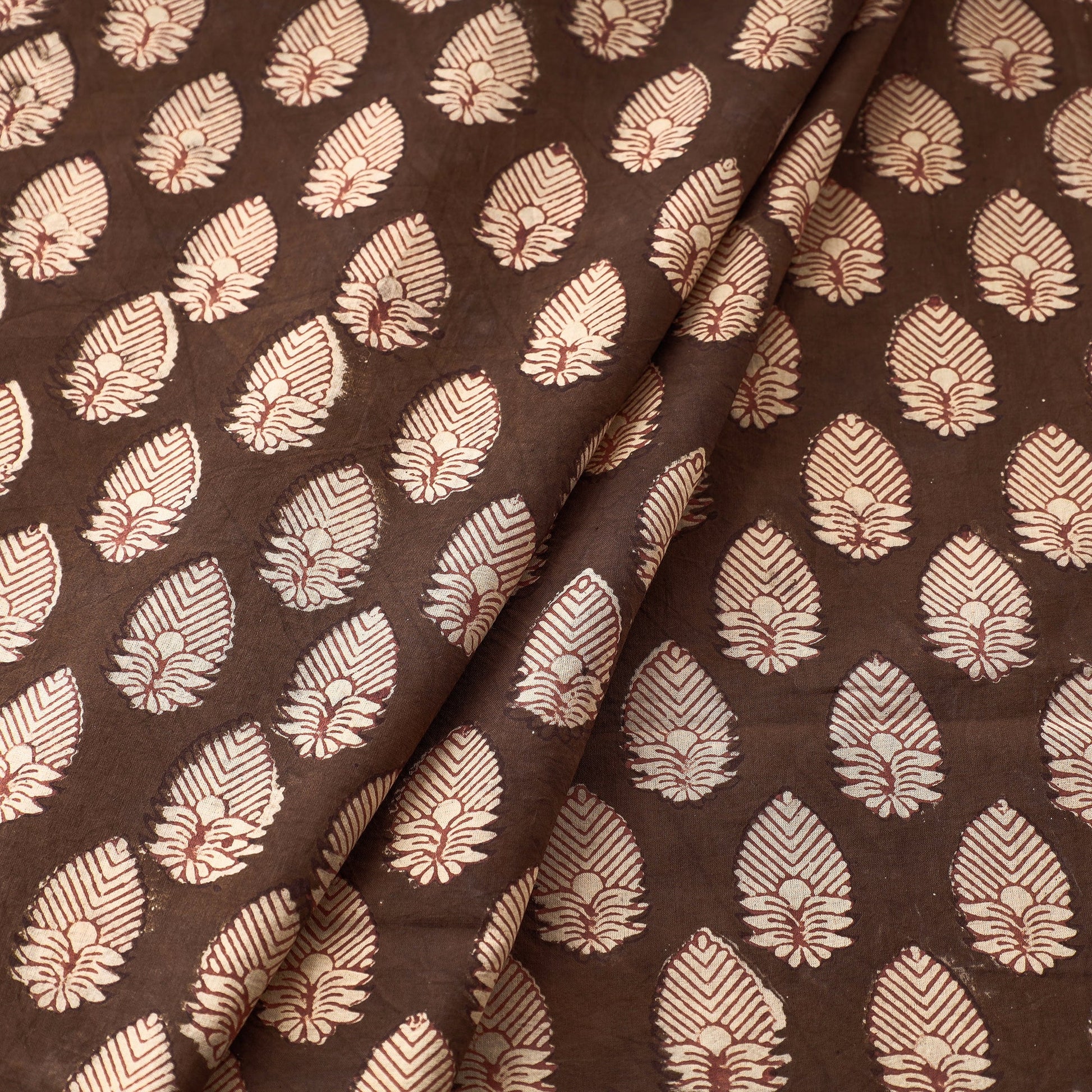 Brown - Akola Floret Butta Hand Block Printed Cotton Fabric