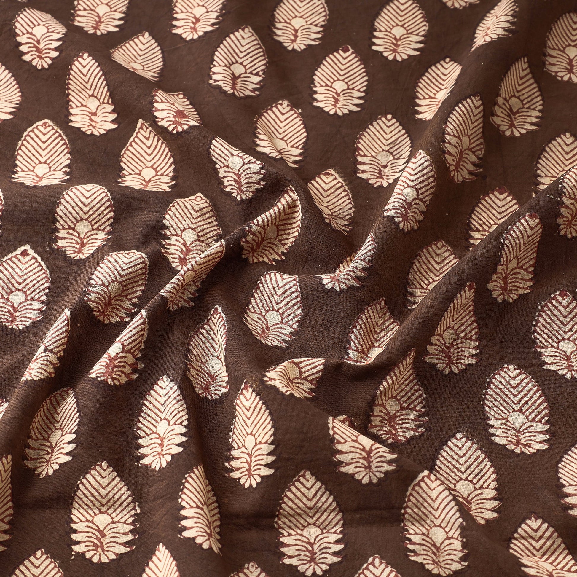 Brown - Akola Floret Butta Hand Block Printed Cotton Fabric