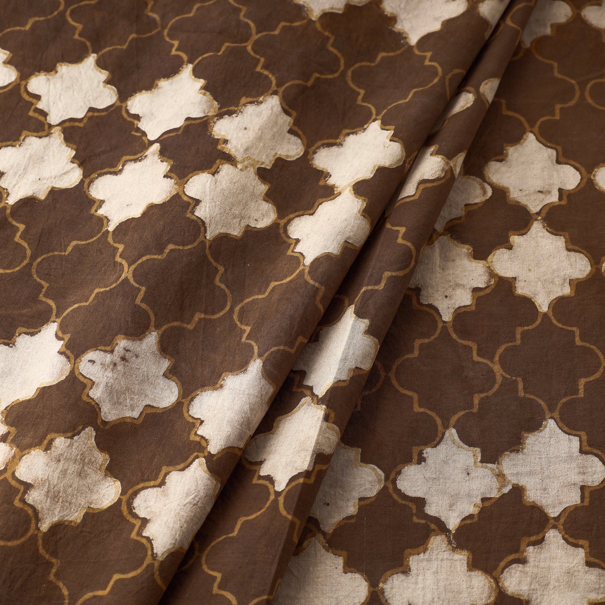 Brown - Hand Block Print Checkered Design Cotton Akola Fabric