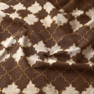 Brown - Hand Block Print Checkered Design Cotton Akola Fabric