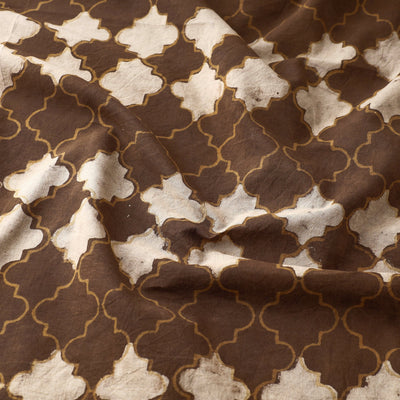Brown - Hand Block Print Checkered Design Cotton Akola Fabric
