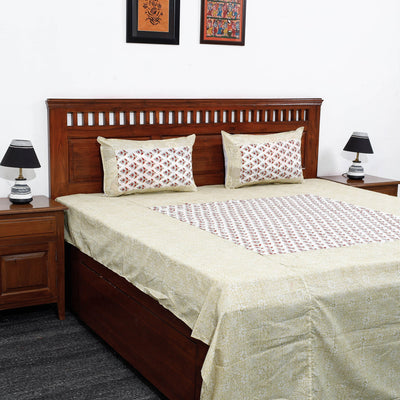 Beige - Block Print Patchwork Cotton Sanganeri Bed Sheet