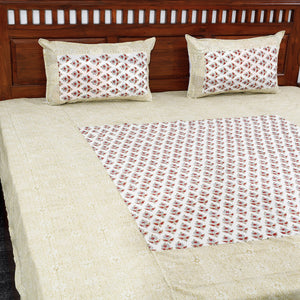 Beige - Block Print Patchwork Cotton Sanganeri Bed Sheet