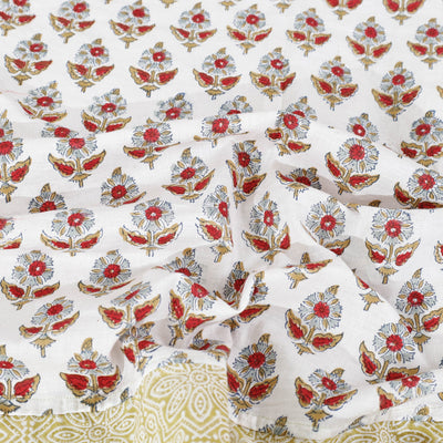Beige - Block Print Patchwork Cotton Sanganeri Bed Sheet