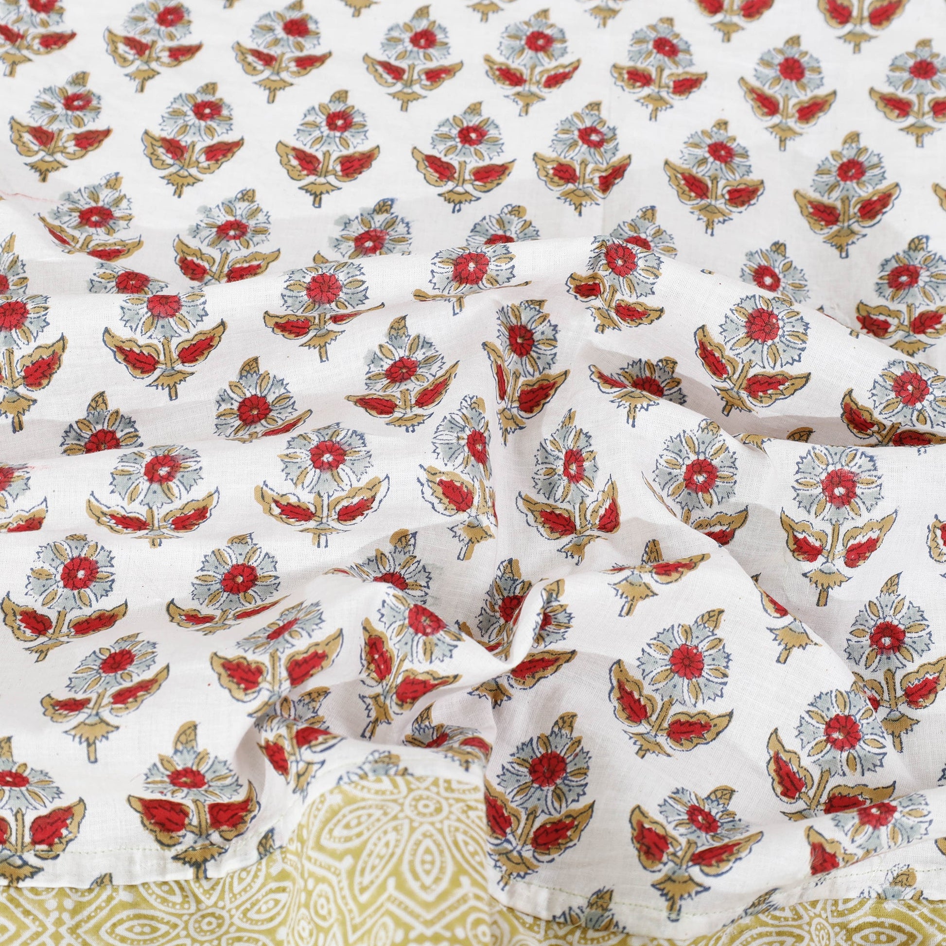 Beige - Block Print Patchwork Cotton Sanganeri Bed Sheet