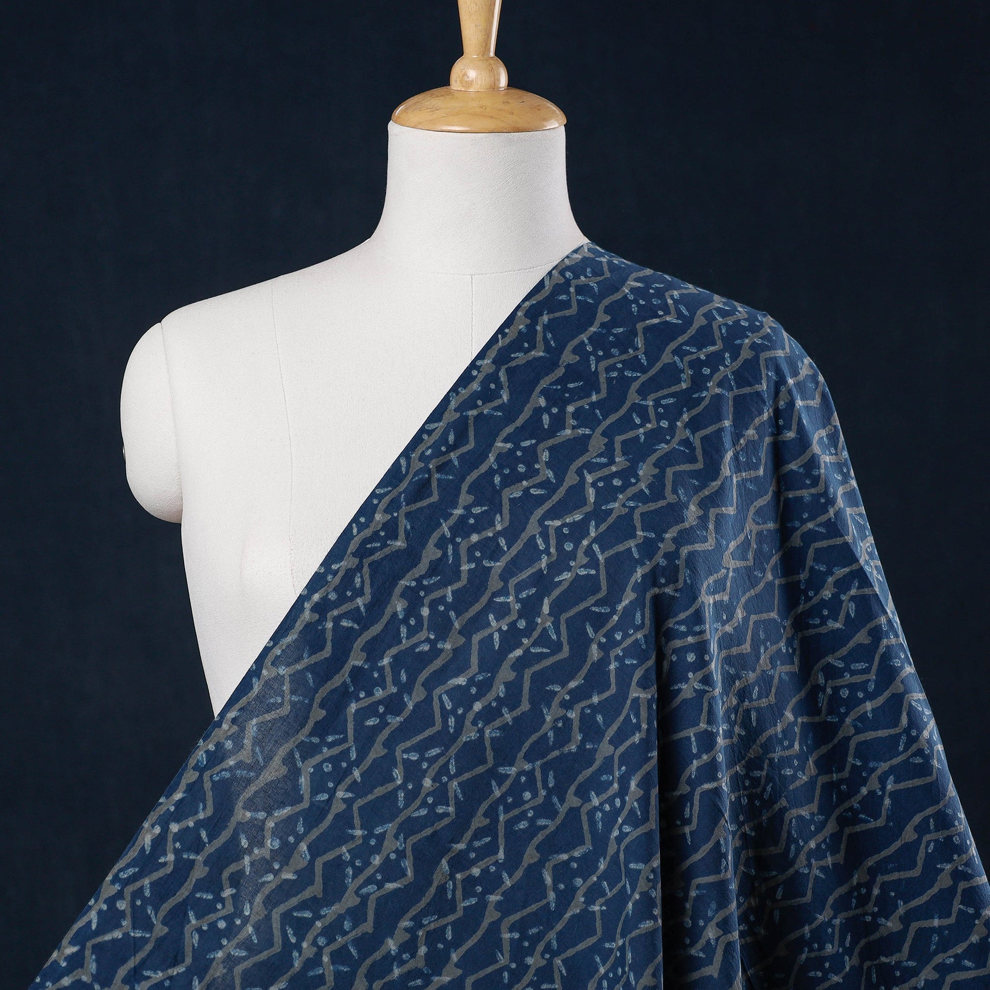 Blue - Akola Hand Block Printed Cotton Fabric