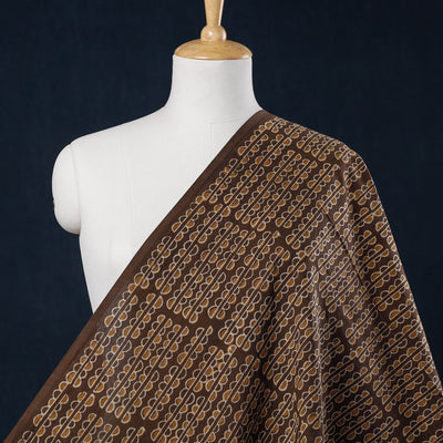 Brown - Hand Block Printed Cotton Akola Fabric