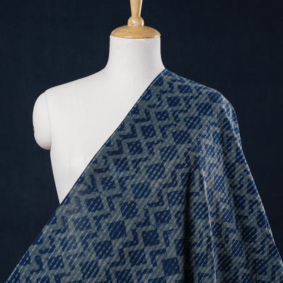 Blue - Hand Block Printed Cotton Akola Fabric