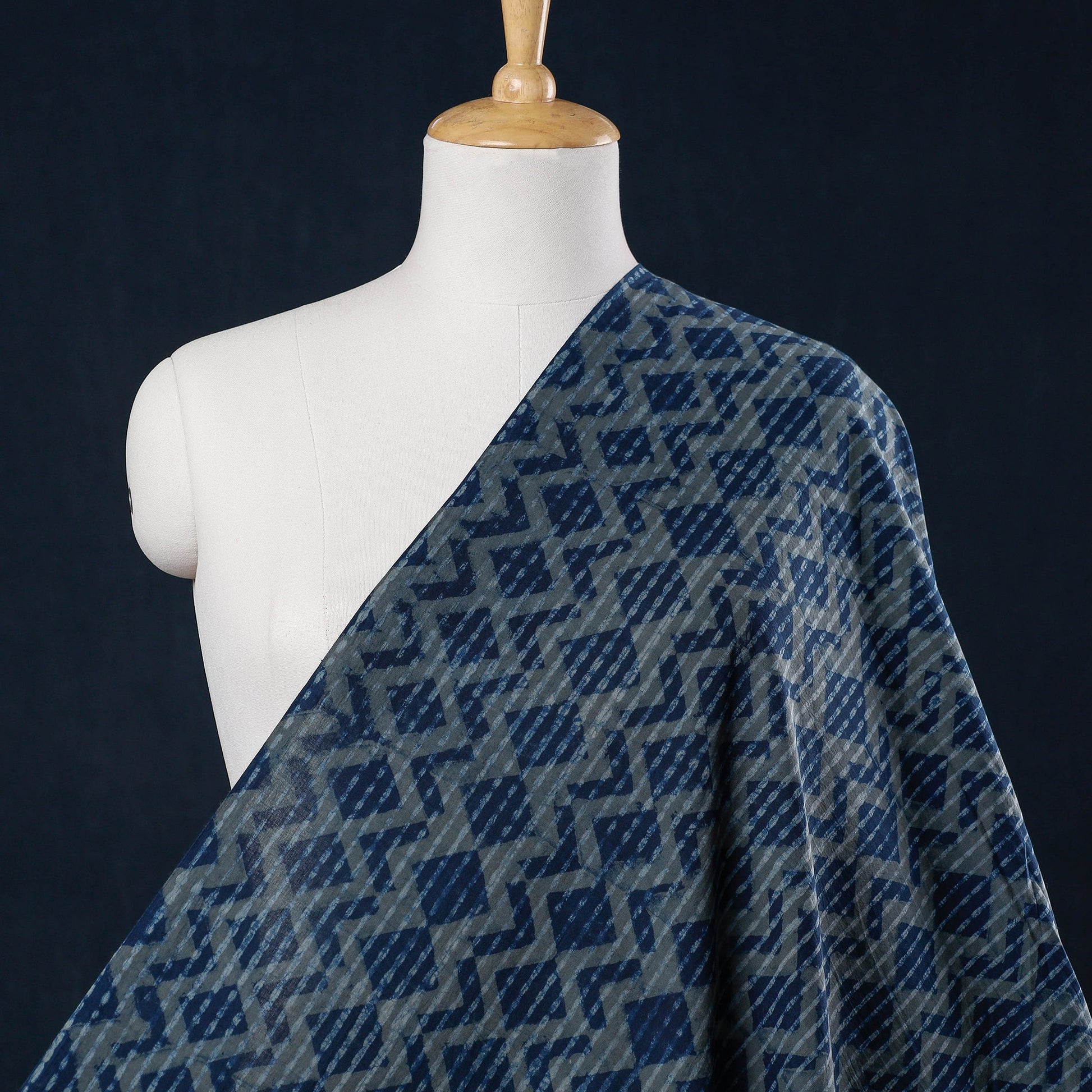 Blue - Hand Block Printed Cotton Akola Fabric