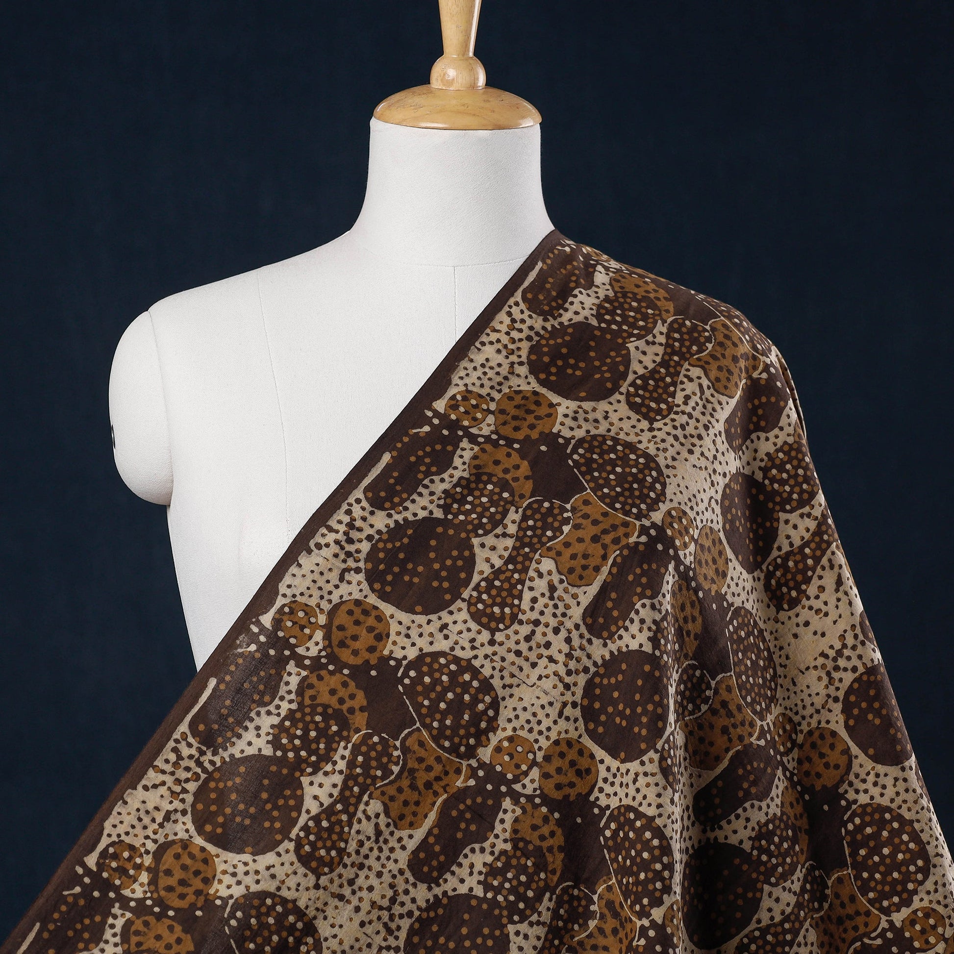 Brown - Hand Block Printed Cotton Akola Fabric