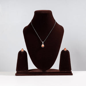 Antique Silver Finish Oxidised Brass Base Stone Work Necklace Set
