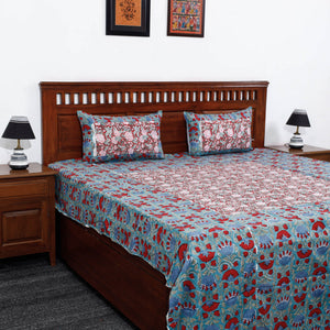 Blue - Block Print Patchwork Cotton Sanganeri Bed Sheet