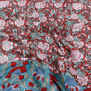 Blue - Block Print Patchwork Cotton Sanganeri Bed Sheet