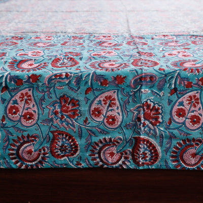 Blue - Block Print Patchwork Cotton Sanganeri Bed Sheet