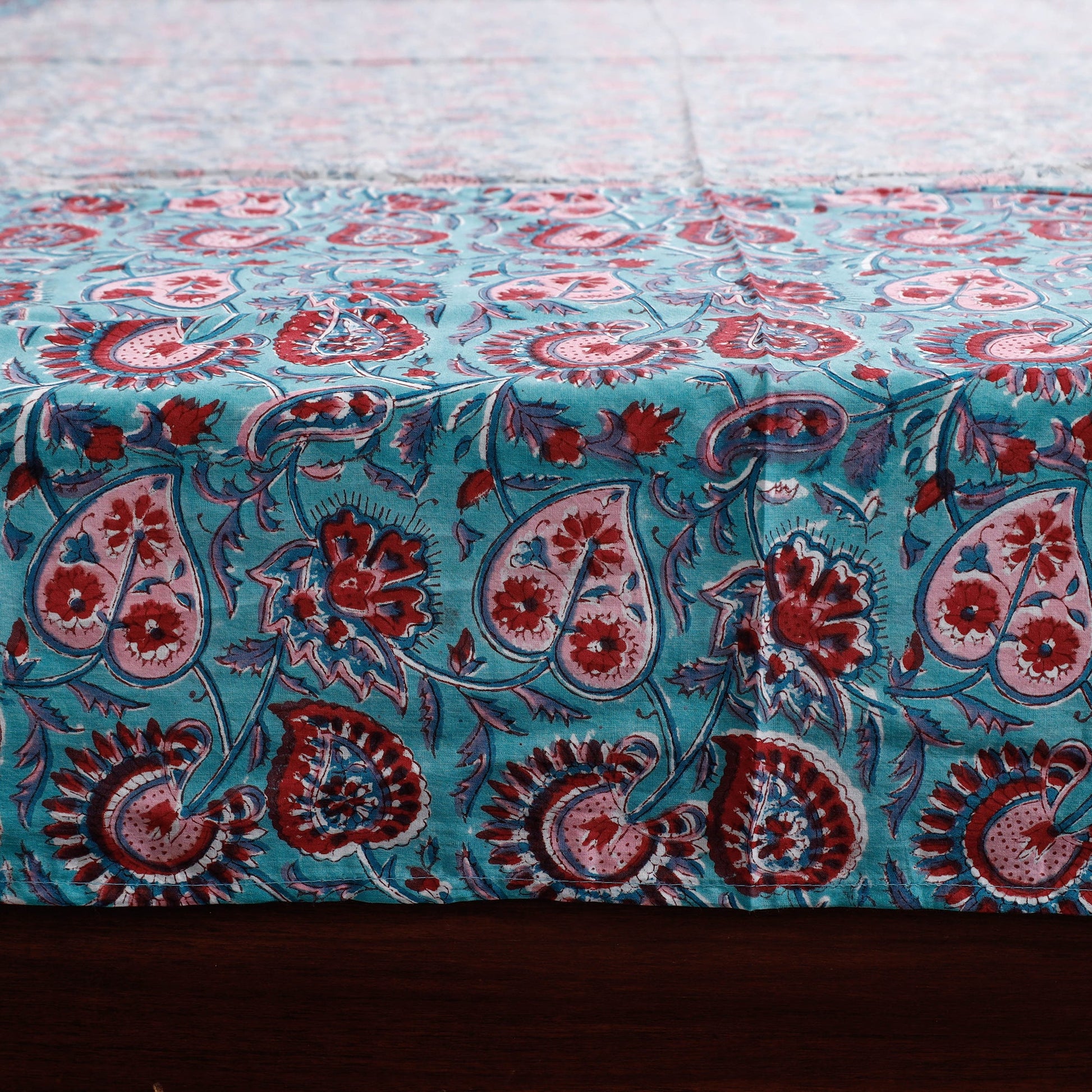 Blue - Block Print Patchwork Cotton Sanganeri Bed Sheet