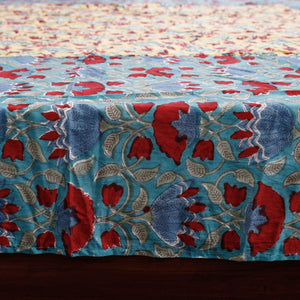 Blue - Block Print Patchwork Cotton Sanganeri Bed Sheet